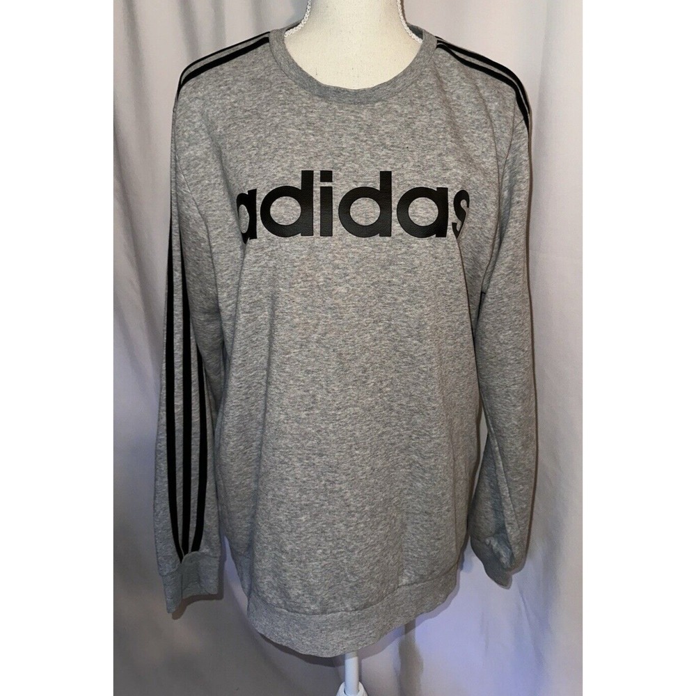 Adidas Sweatshirt Size M Gray Pullover Striped shoulder Arm Long Sleeve Crew